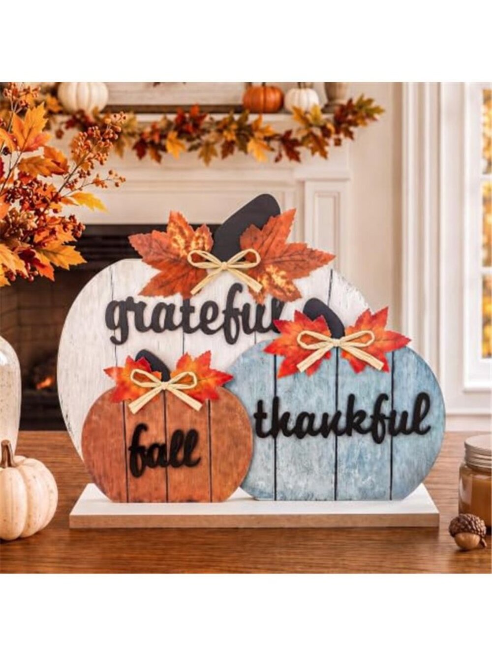 Fall Decor, Thanksgiving Fall Decorations for Home, 3Pcs Wooden Autumn